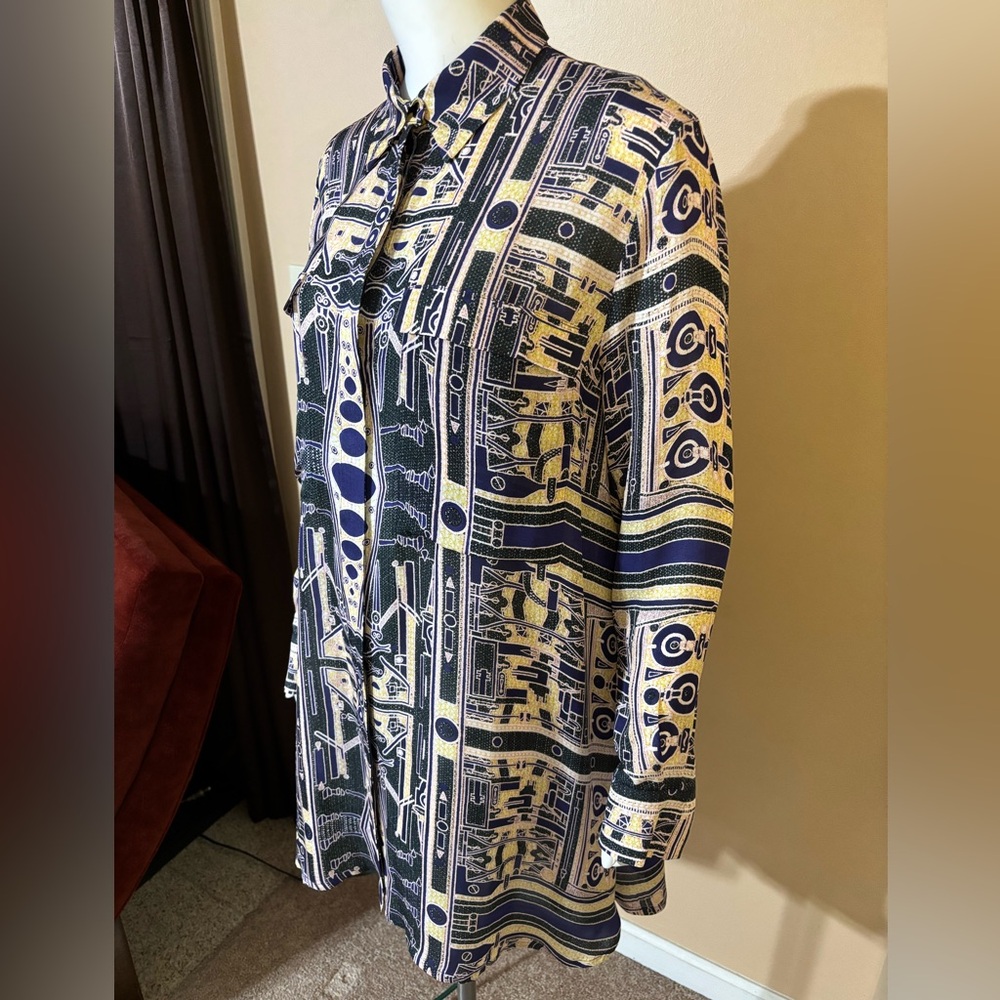 MARY KATRANTZOU Geometric Blue and Cream shirt dress